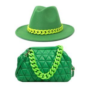 Purse and Hat Set 2 pcs Wide brim fedora felt fedora with plastic chain